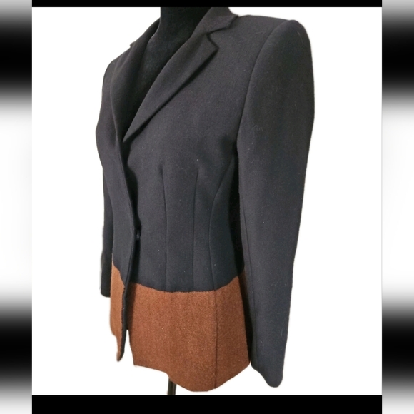 Sportmax MaxMara Womans Black And Brown Virgin Wool Blend Colorblock Blazer 2 - Picture 3 of 13